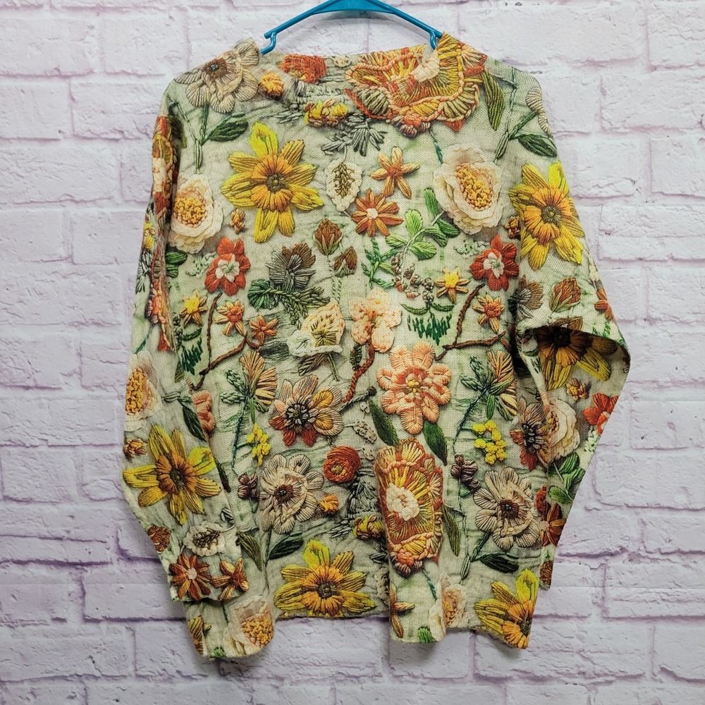SHEIN Curve Floral Embroidery Print Knit Sweater Womens 2XL Cottage Boho Granola